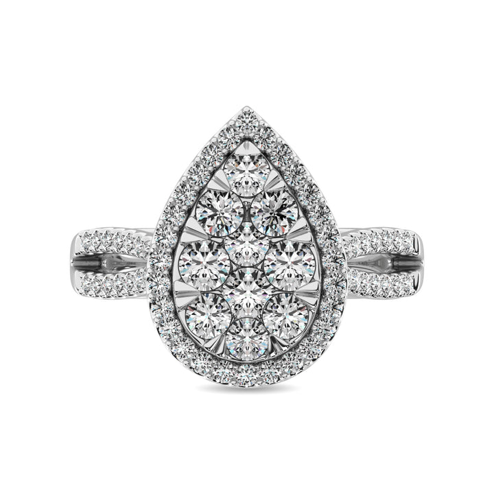 Diamond  1 1/2 Ct.tw Two Row Shank Halo Engagement Ring in 14K White Gold