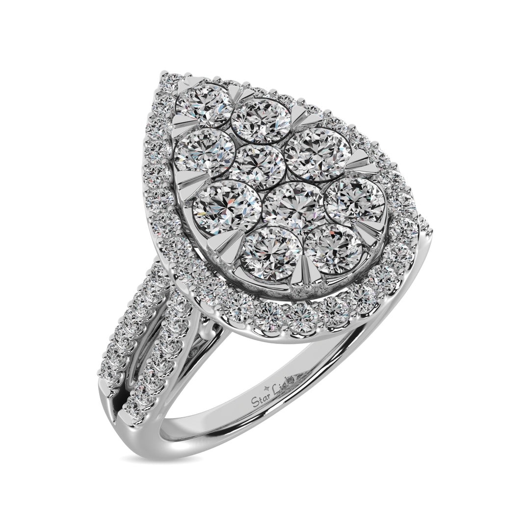 Diamond  1 1/2 Ct.tw Two Row Shank Halo Engagement Ring in 14K White Gold