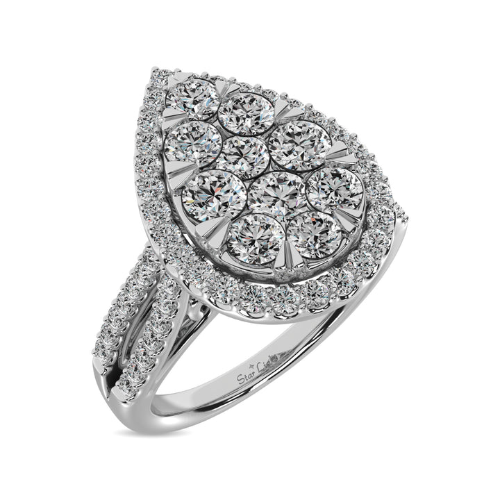 Diamond  1 1/2 Ct.tw Two Row Shank Halo Engagement Ring in 14K White Gold
