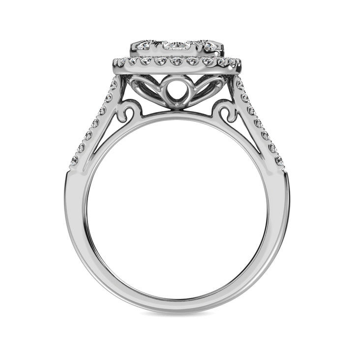 Diamond  1 1/2 Ct.tw Two Row Shank Halo Engagement Ring in 14K White Gold