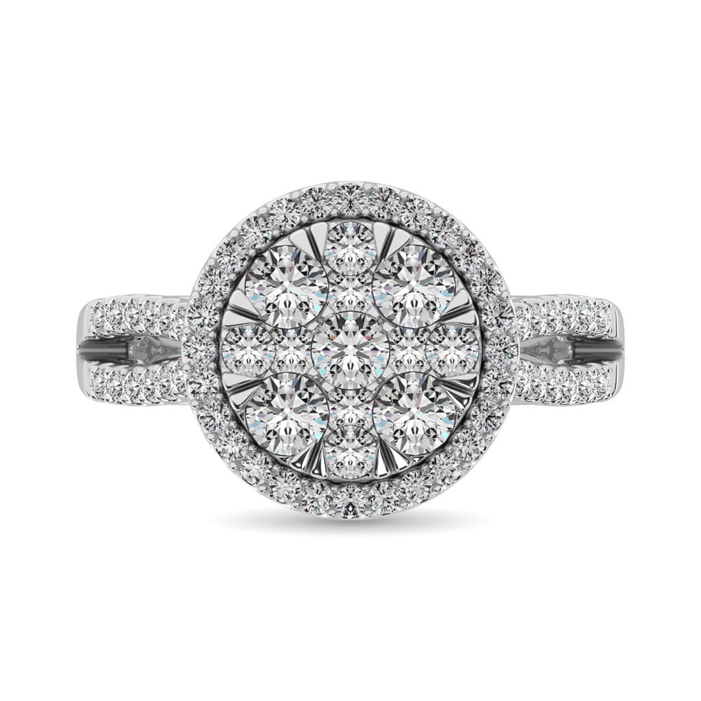 Diamond Two Row Shank Halo Engagement Ring 1 1/2 Ct.tw in 14K White Gold