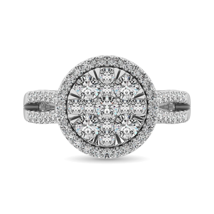 Diamond Two Row Shank Halo Engagement Ring 1 1/2 Ct.tw in 14K White Gold