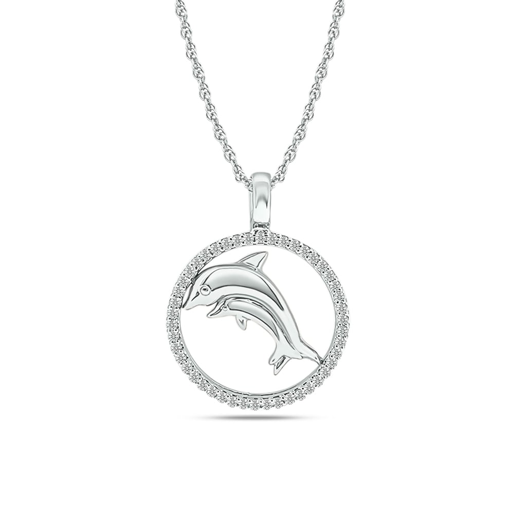 Diamond Sea Of life Dolphin Pendant 1/8 Ct.tw in Sterling Silver