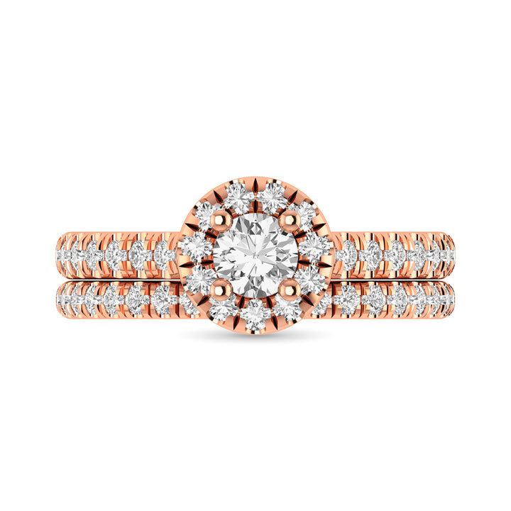Diamond Classic Shank Single Halo Bridal Ring 1 Ct.tw Round Cut in 14K Rose Gold