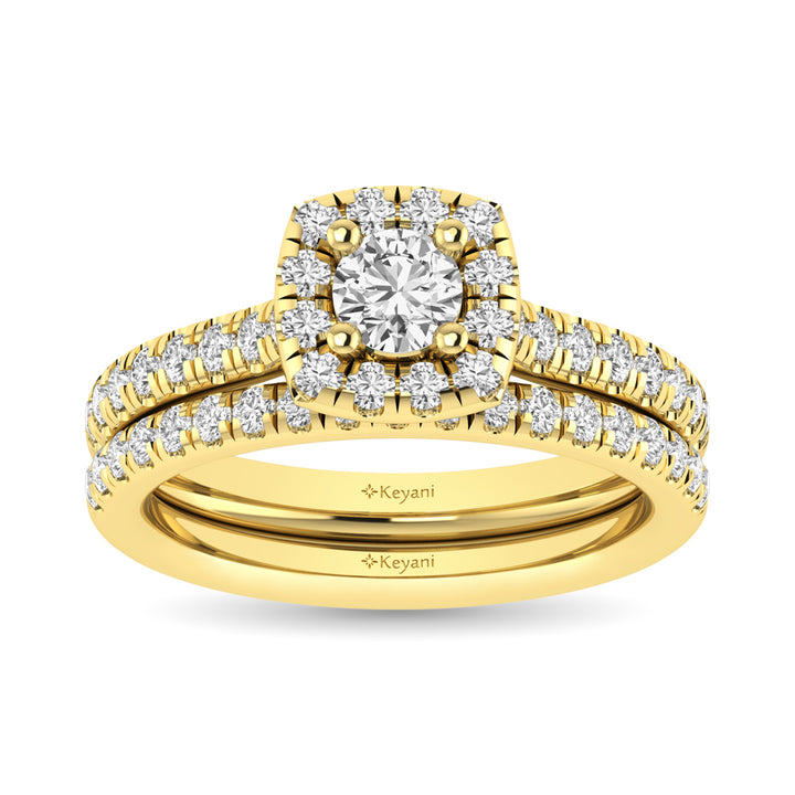 Diamond Classic Shank Single Halo Bridal Ring 1 Ct.tw Round Cut in 14K Yellow Gold