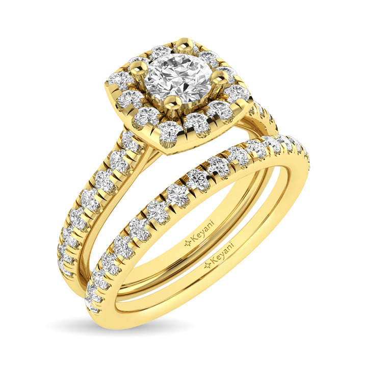 Diamond Classic Shank Single Halo Bridal Ring 1 Ct.tw Round Cut in 14K Yellow Gold