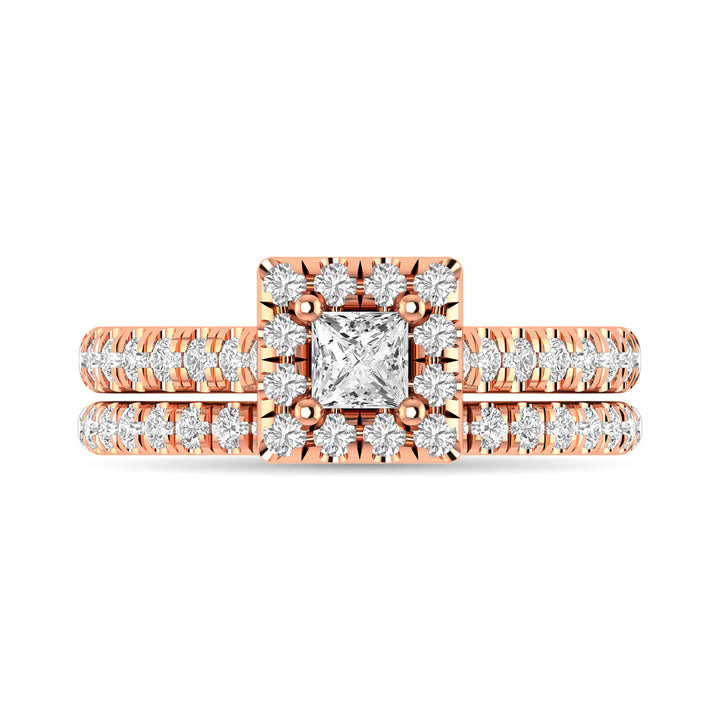 Diamond Classic Shank Single Halo Bridal Ring 1 Ct.tw Princess Cut in 14K Rose Gold