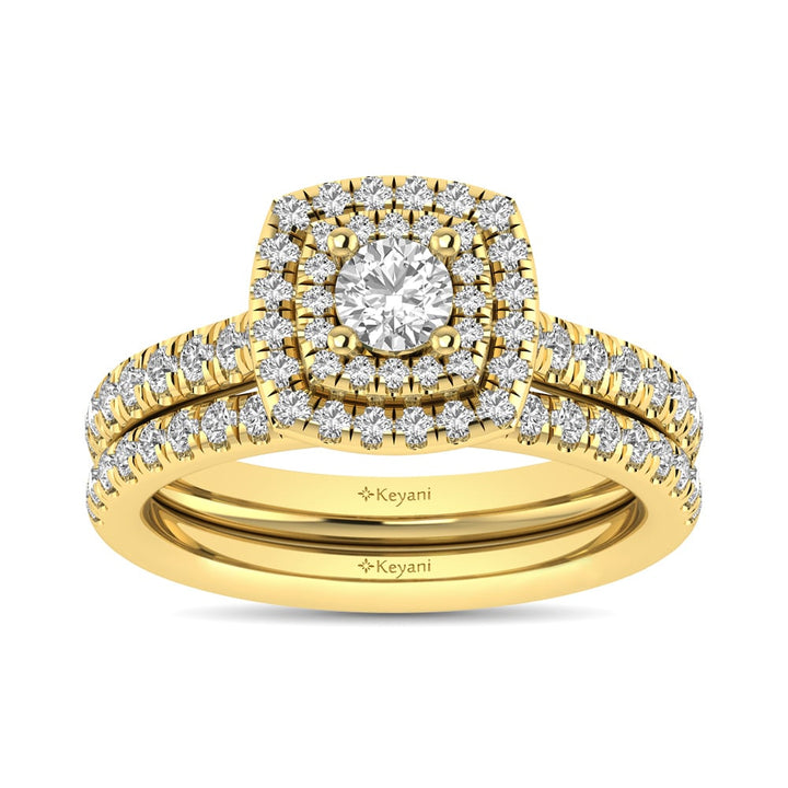 Diamond Classic Shank Double Halo Bridal Ring 1 Ct.tw Round Cut in 14K Yellow Gold