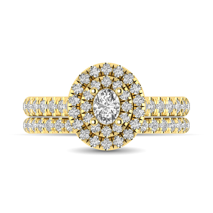 Diamond Classic Shank Double Halo Bridal Ring 1 Ct.tw Oval Cut in 14K Yellow Gold