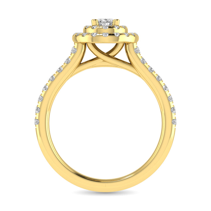 Diamond Classic Shank Double Halo Bridal Ring 1 Ct.tw Oval Cut in 14K Yellow Gold