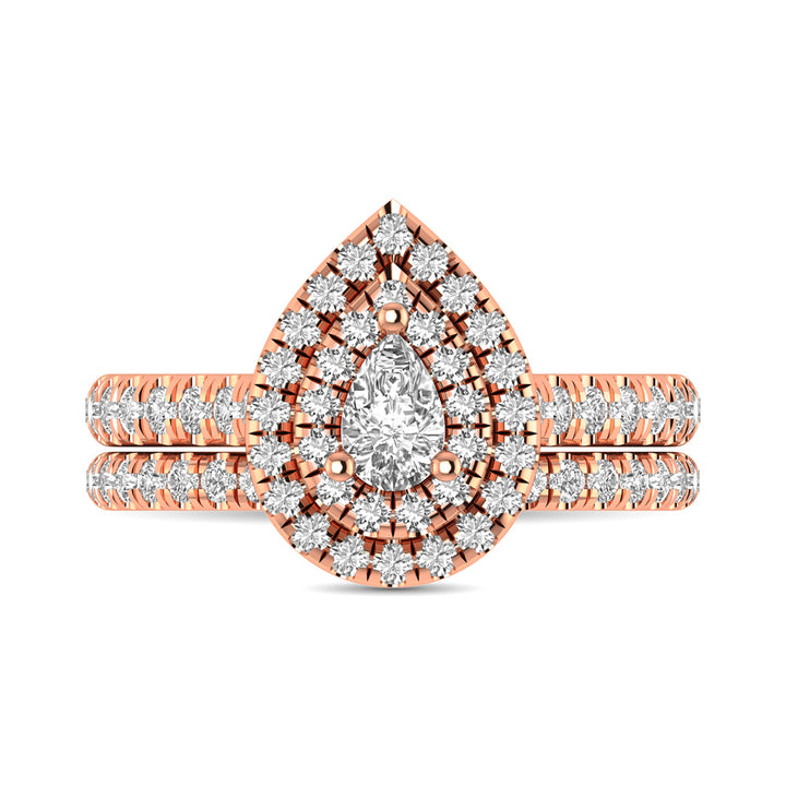 Diamond Classic Shank Double Halo Bridal Ring 1 Ct.tw Pear Cut in 14K Rose Gold
