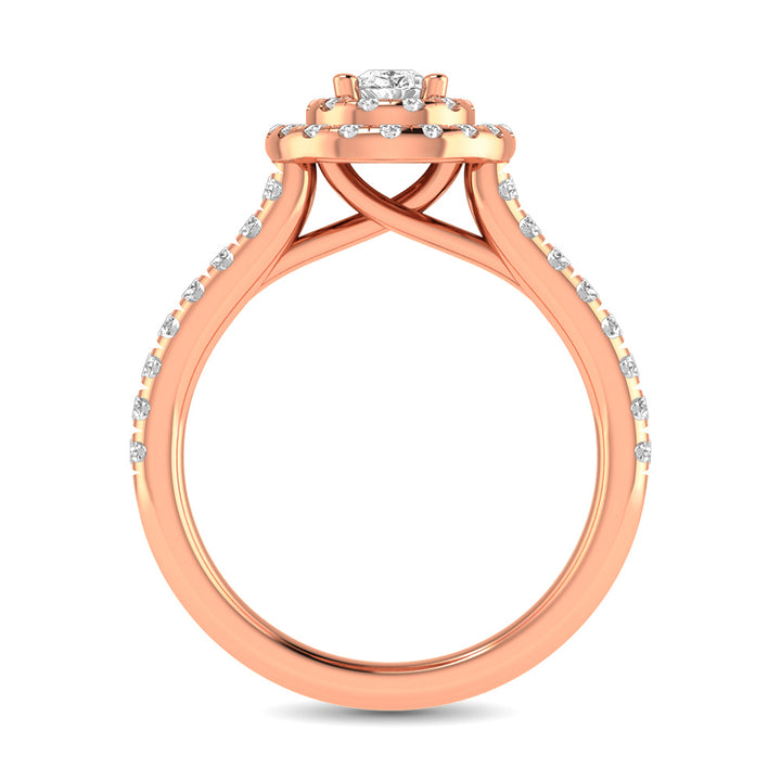 Diamond Classic Shank Double Halo Bridal Ring 1 Ct.tw Pear Cut in 14K Rose Gold