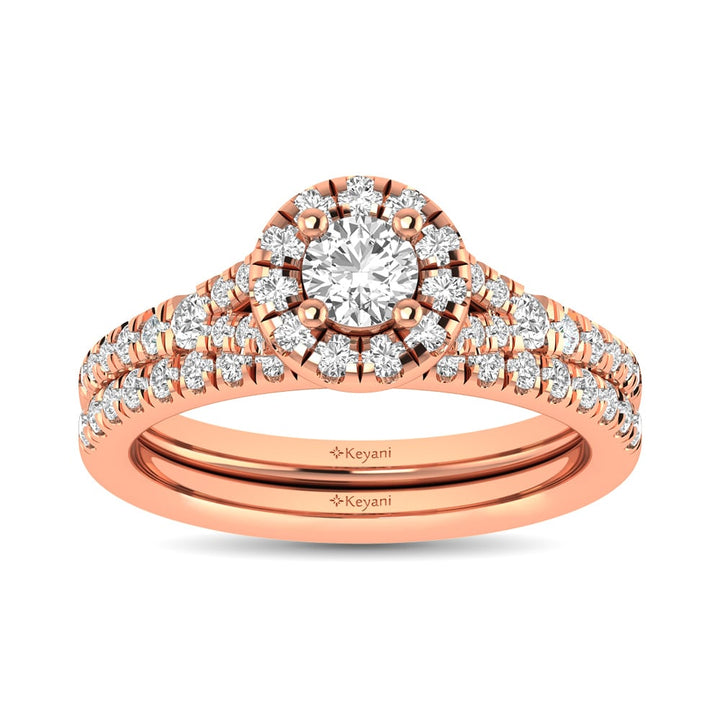 Diamond  Split Shank Single Halo Bridal Ring 1 Ct.tw Round Cut in 14K Rose Gold