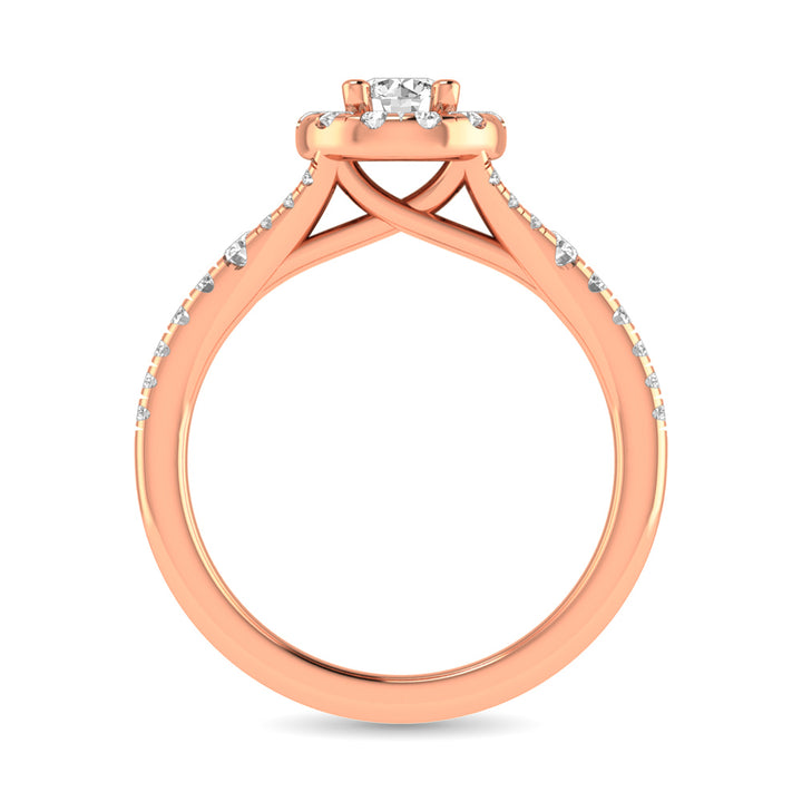 Diamond  Split Shank Single Halo Bridal Ring 1 Ct.tw Round Cut in 14K Rose Gold