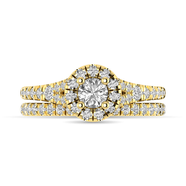 Diamond  Split Shank Single Halo Bridal Ring 1 Ct.tw Round Cut in 14K Yellow Gold