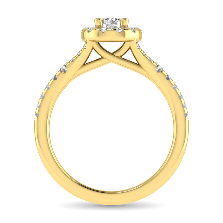 Diamond  Split Shank Single Halo Bridal Ring 1 Ct.tw Round Cut in 14K Yellow Gold