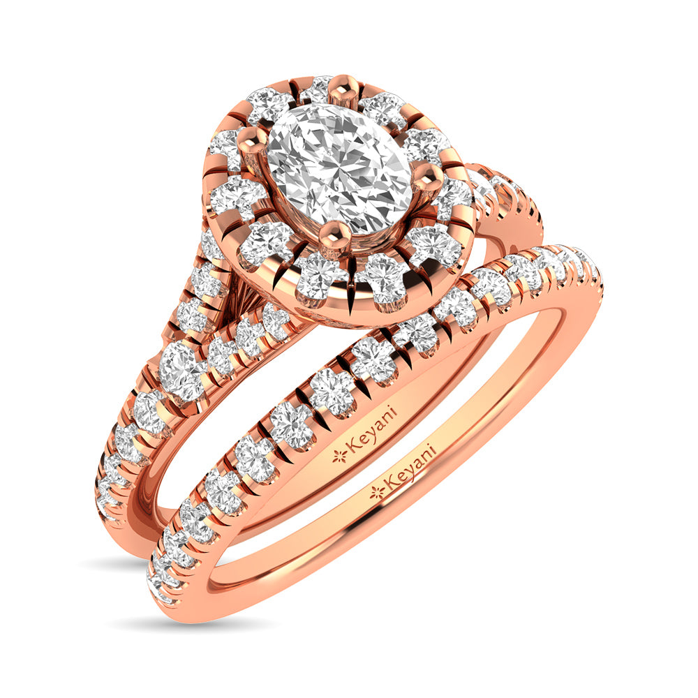 Diamond  Split Shank Single Halo Bridal Ring 1 Ct.tw Oval Cut in 14K Rose Gold
