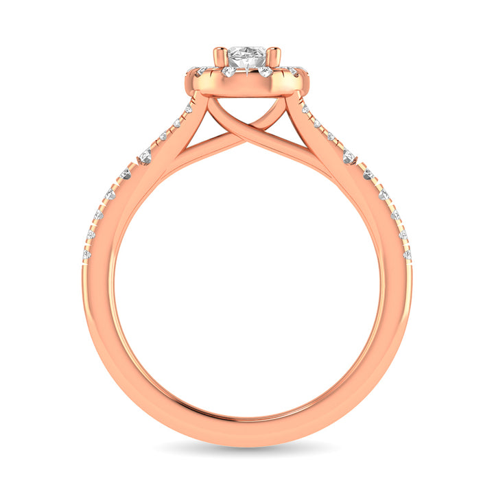 Diamond  Split Shank Single Halo Bridal Ring 1 Ct.tw Oval Cut in 14K Rose Gold