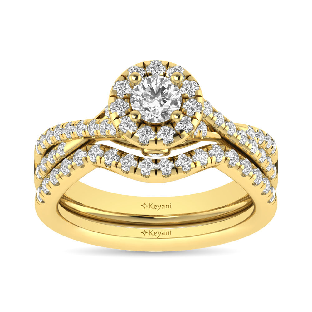 Diamond  Twist Shank Single Halo Bridal Ring 1 Ct.tw Round Cut in 14K Yellow Gold