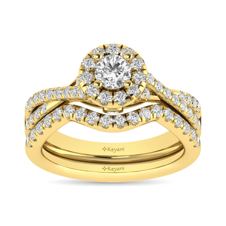 Diamond  Twist Shank Single Halo Bridal Ring 1 Ct.tw Round Cut in 14K Yellow Gold