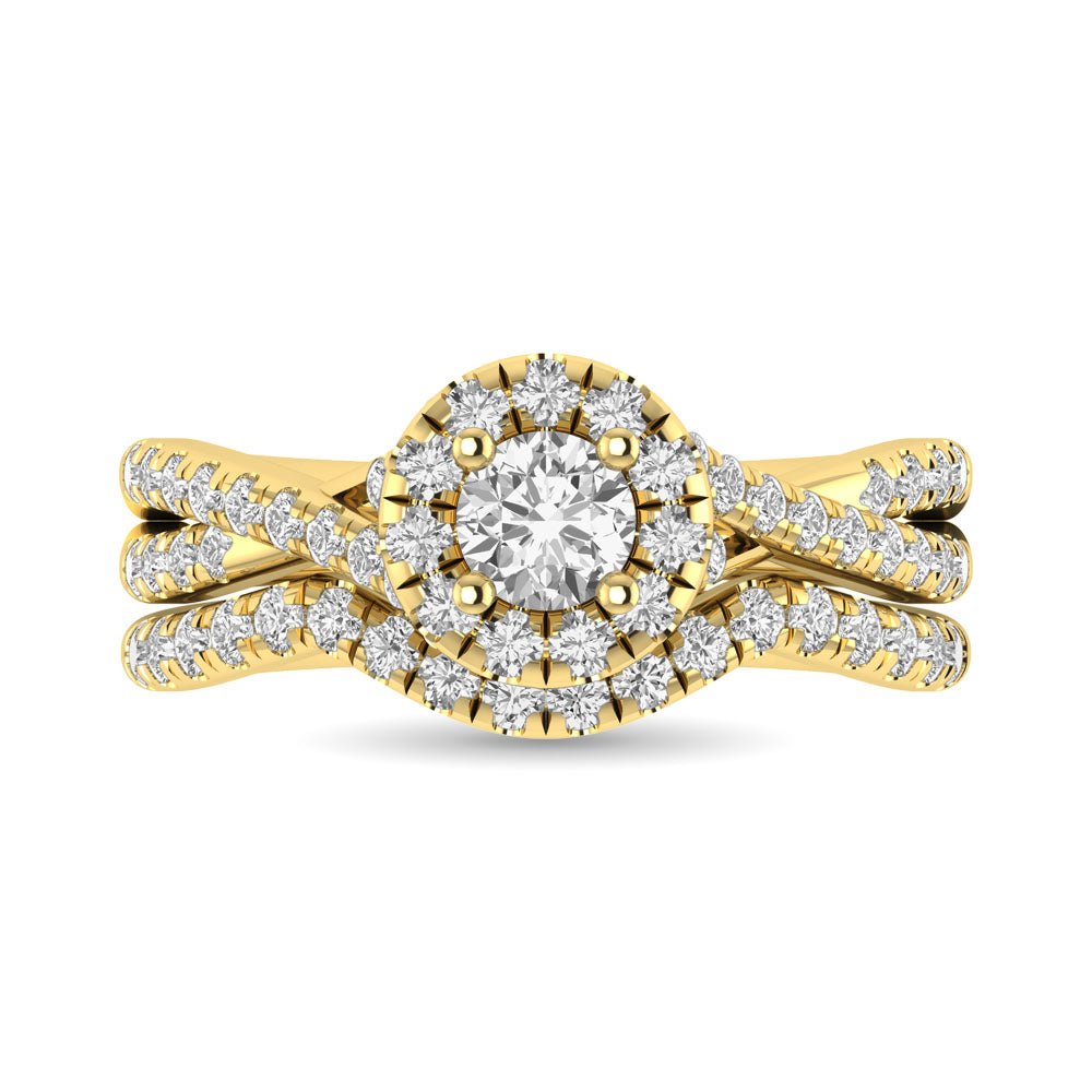 Diamond  Twist Shank Single Halo Bridal Ring 1 Ct.tw Round Cut in 14K Yellow Gold