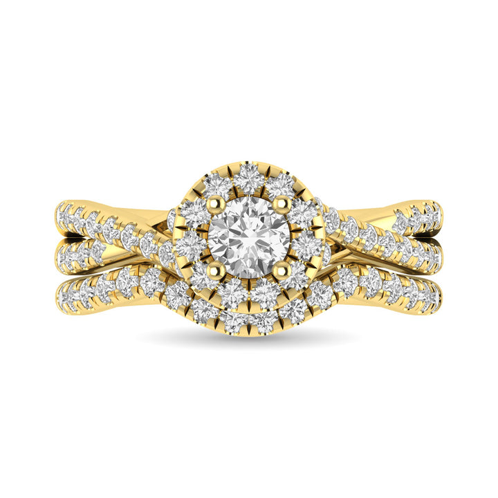 Diamond  Twist Shank Single Halo Bridal Ring 1 Ct.tw Round Cut in 14K Yellow Gold