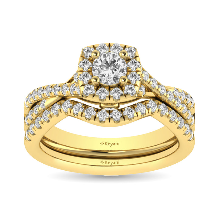 Diamond  Twist Shank Single Halo Bridal Ring 1 Ct.tw Round Cut in 14K Yellow Gold