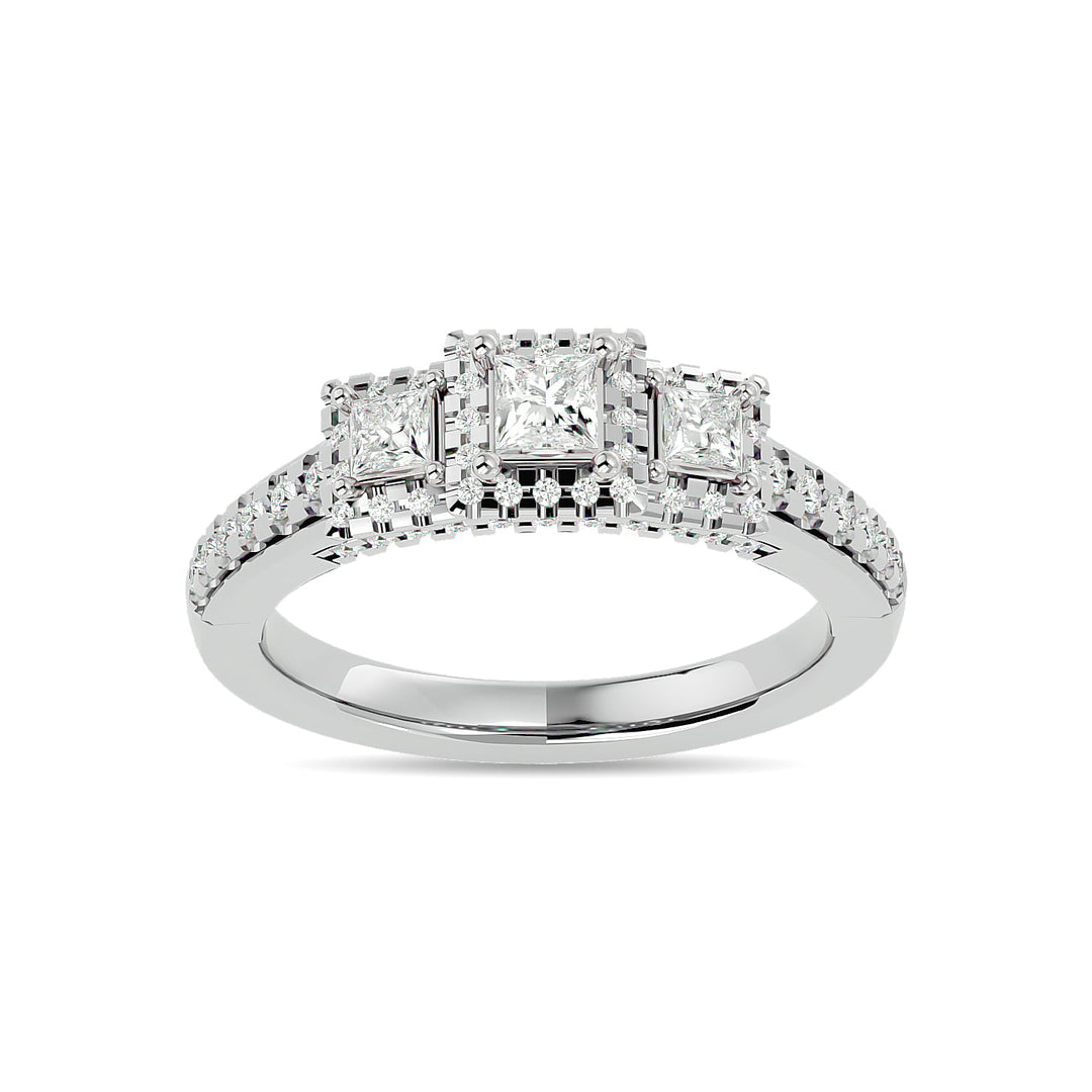Diamond 1 Ct.Tw. Round and Princess Bridal Ring in 14K White Gold