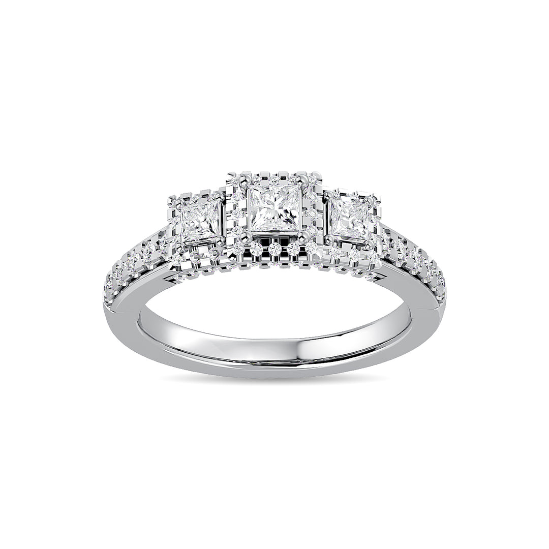 Diamond 3/4 Ct.Tw. Round and Princess Bridal Ring in 14K White Gold