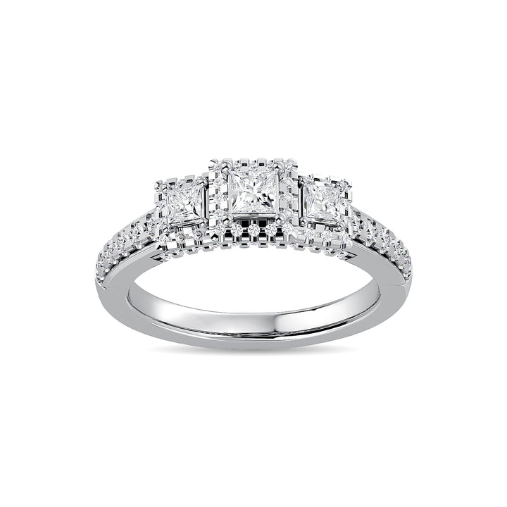 Diamond 3/4 Ct.Tw. Round and Princess Bridal Ring in 14K White Gold
