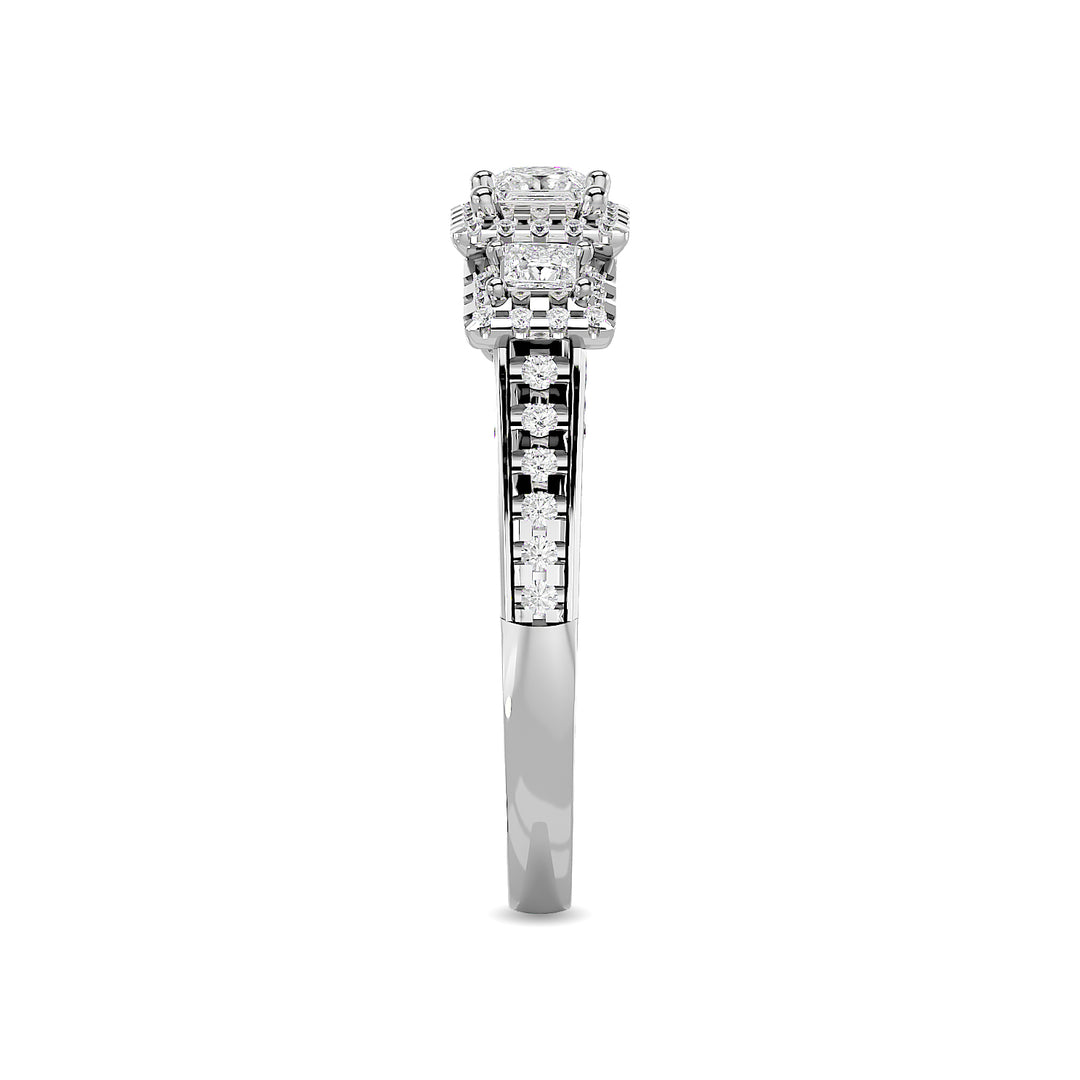 Diamond 3/4 Ct.Tw. Round and Princess Bridal Ring in 14K White Gold