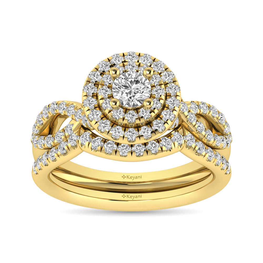Diamond  Twist Shank Double Halo Bridal Ring 1 Ct.tw Round Cut in 14K Yellow Gold