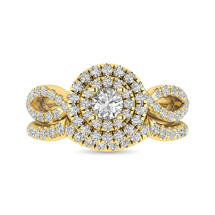 Diamond  Twist Shank Double Halo Bridal Ring 1 Ct.tw Round Cut in 14K Yellow Gold