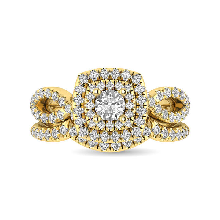 Diamond  Twist Shank Double Halo Bridal Ring 1 Ct.tw Round Cut in 14K Yellow Gold
