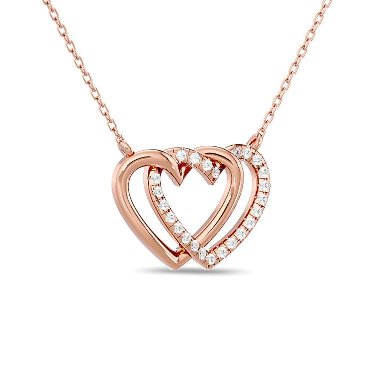 Diamond Duel Heart Fashion Necklace 1/8 Ct.tw in 10K Rose Gold