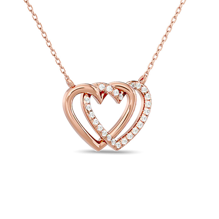 Diamond Duel Heart Fashion Necklace 1/8 Ct.tw in 10K Rose Gold