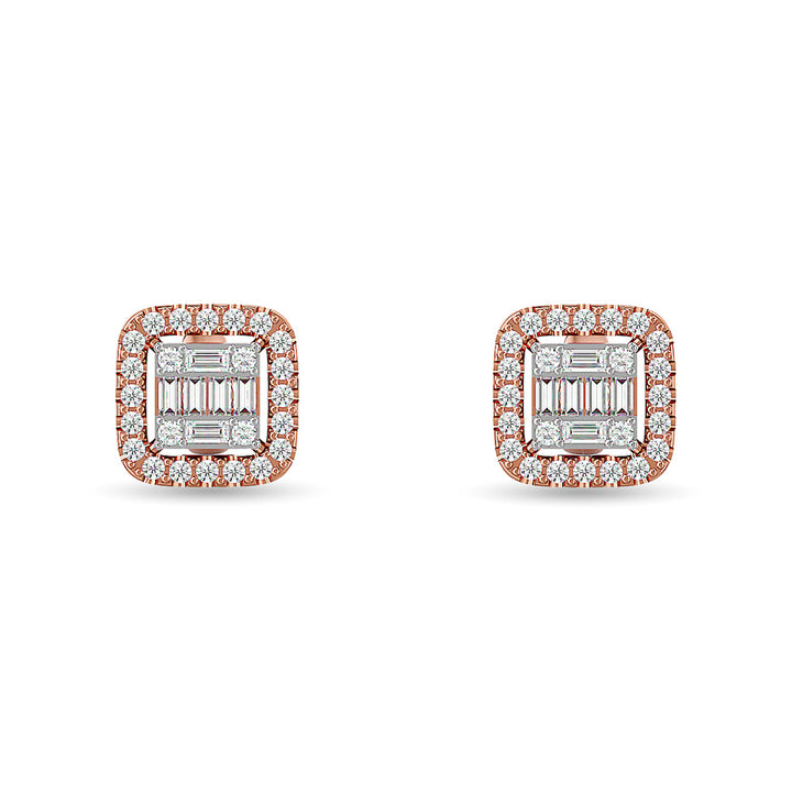 Diamond 1/3 Ct.Tw. Round and Baguette Fashion Earrings in 14K Rose Gold