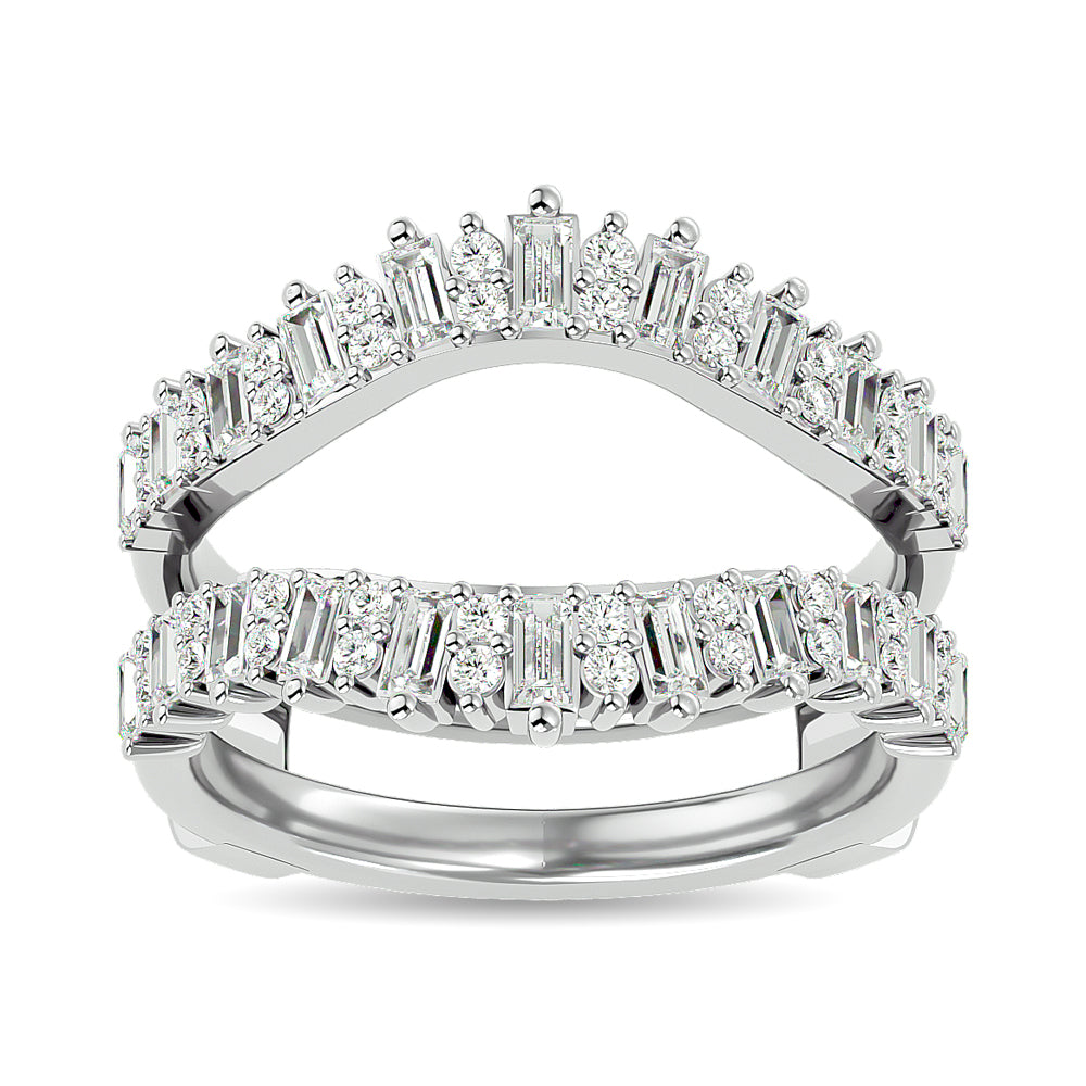 Diamond 7/8 Ct.tw Round and Straight Baguette Guard Ring  in 14K White Gold