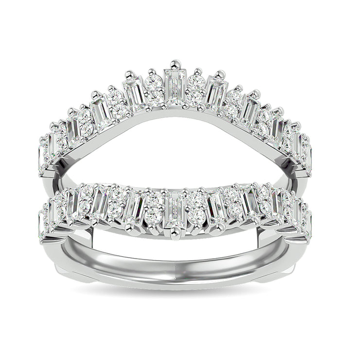 Diamond 7/8 Ct.tw Round and Straight Baguette Guard Ring  in 14K White Gold