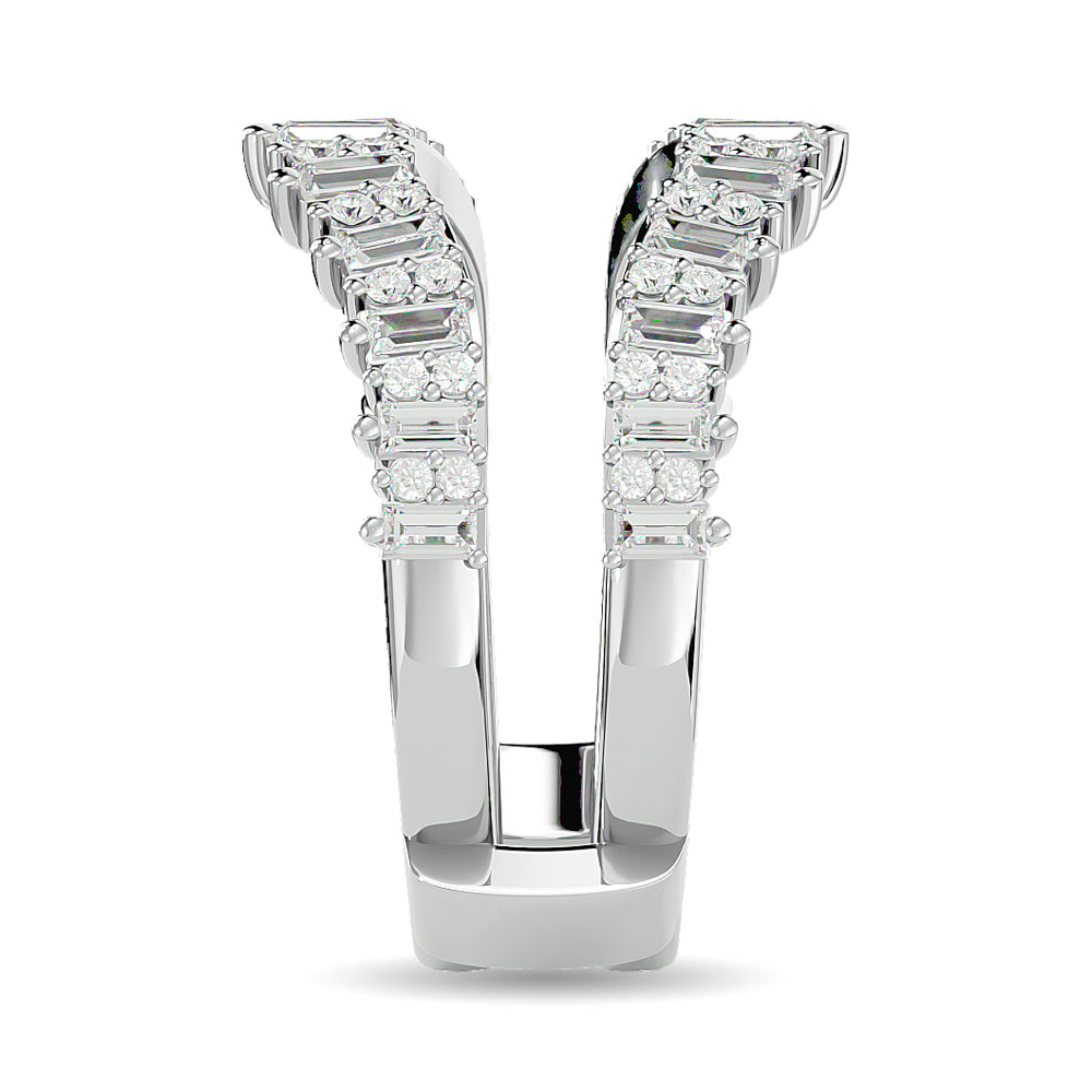 Diamond 7/8 Ct.tw Round and Straight Baguette Guard Ring  in 14K White Gold