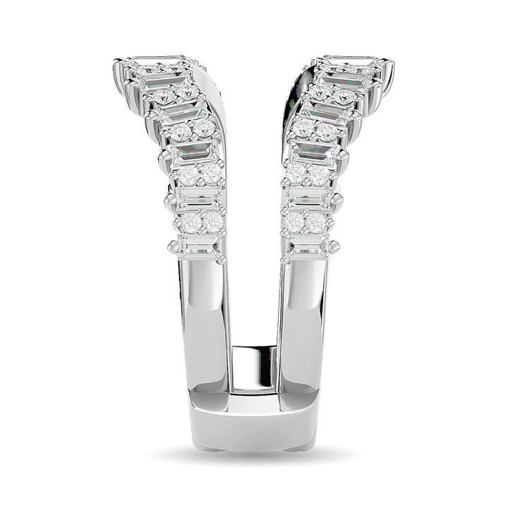 Diamond 7/8 Ct.tw Round and Straight Baguette Guard Ring  in 14K White Gold