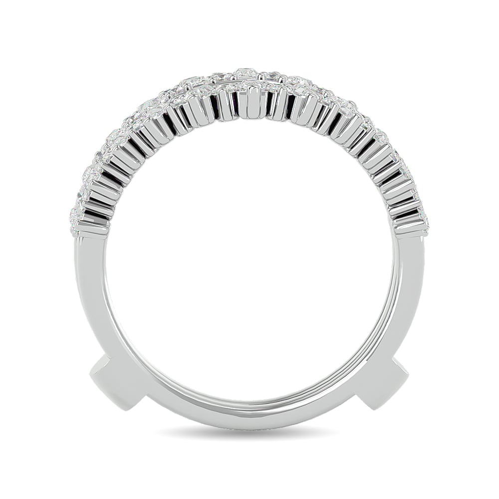 Diamond 7/8 Ct.tw Round and Straight Baguette Guard Ring  in 14K White Gold