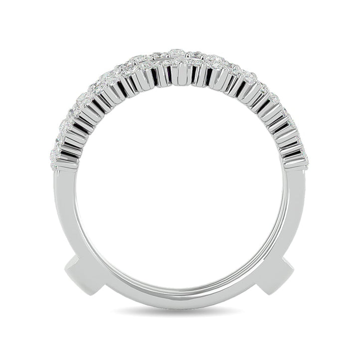 Diamond 7/8 Ct.tw Round and Straight Baguette Guard Ring  in 14K White Gold