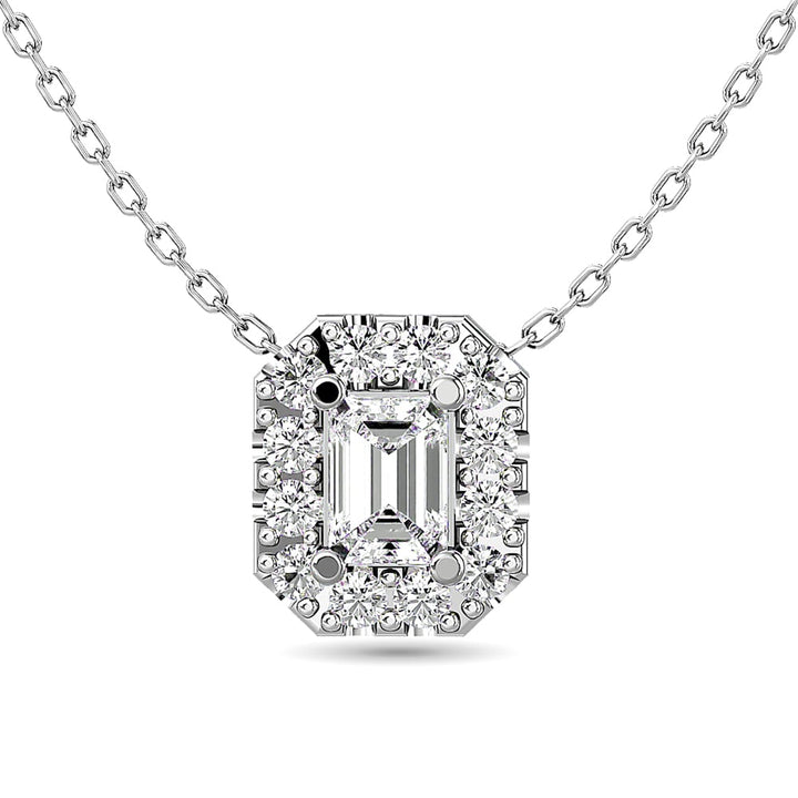 Diamond Emerald Cut Single Halo Pendant 1/4 Ct.tw in 14K White Gold