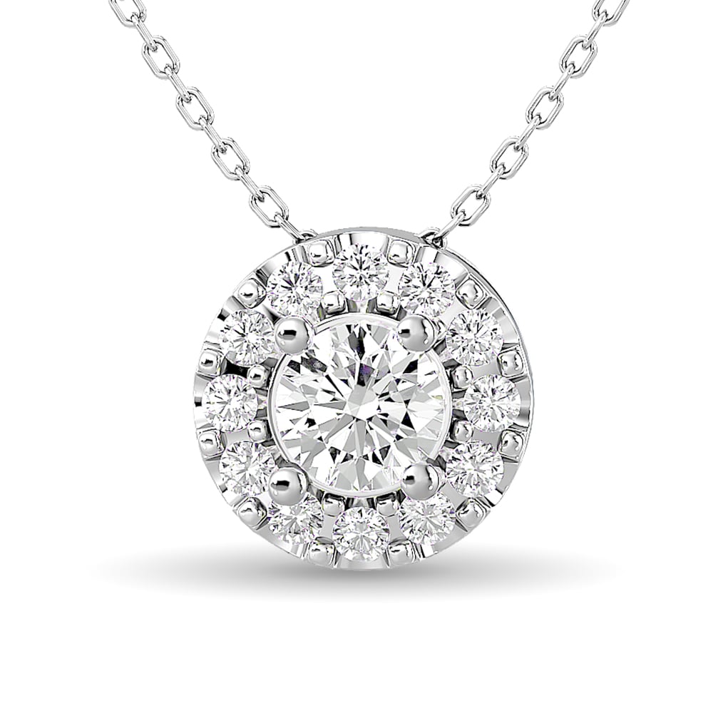 Diamond Round Cut Single Halo Pendant 1/4 Ct.tw in 14K White Gold