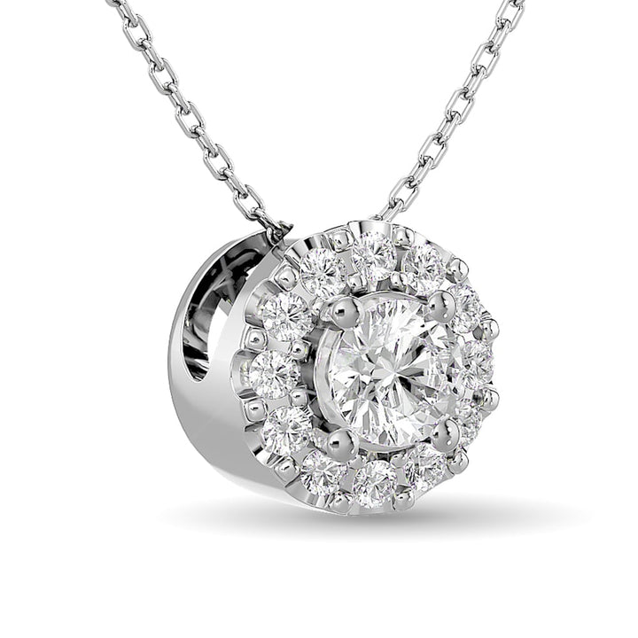 Diamond Round Cut Single Halo Pendant 1/4 Ct.tw in 14K White Gold