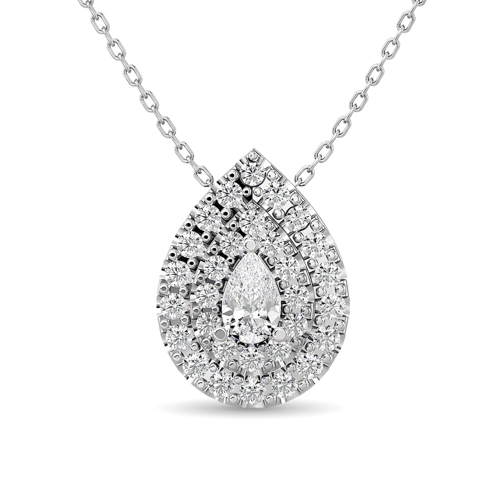 Diamond Pear Cut Double Halo Pendant 3/8 Ct.tw in 14K White Gold