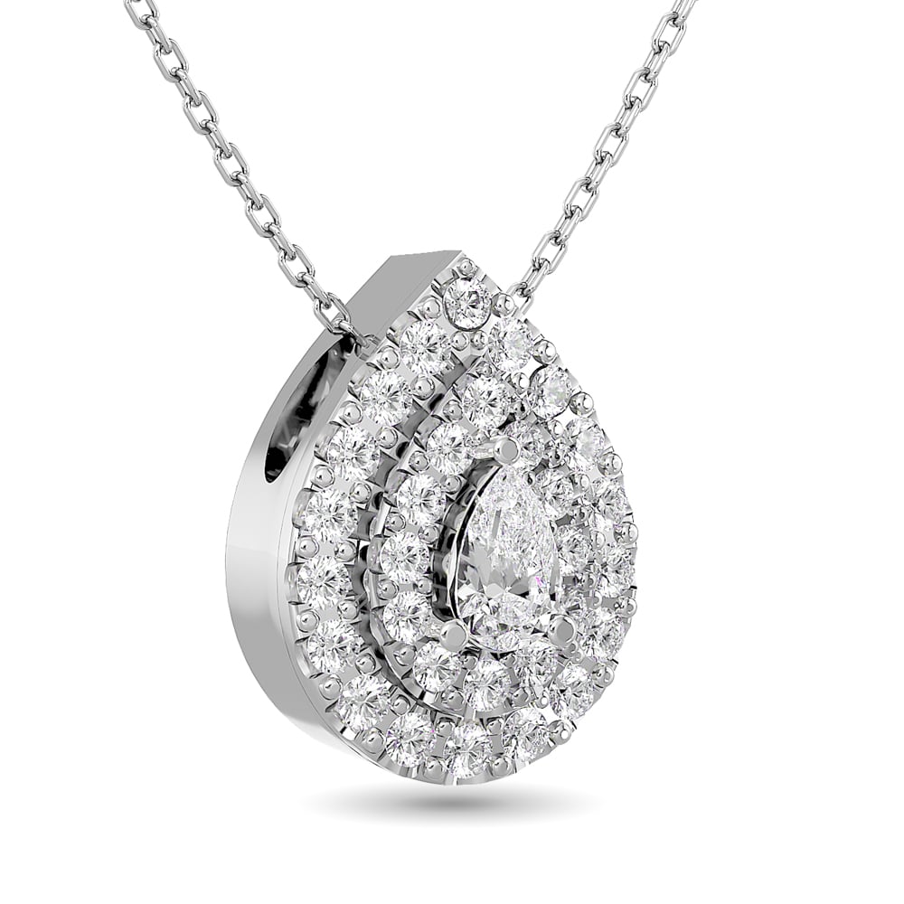 Diamond Pear Cut Double Halo Pendant 3/8 Ct.tw in 14K White Gold