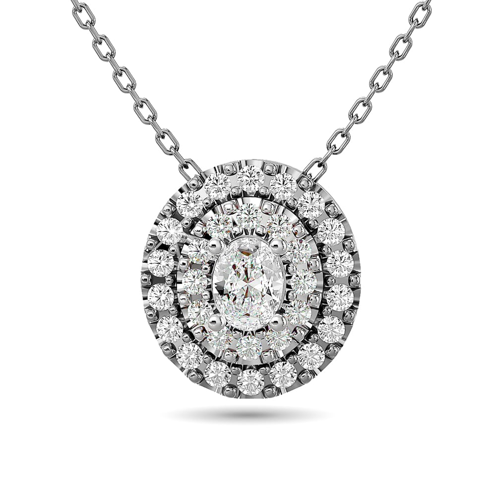 Diamond Oval Cut Double Halo Pendant 3/8 Ct.tw in 14K White Gold