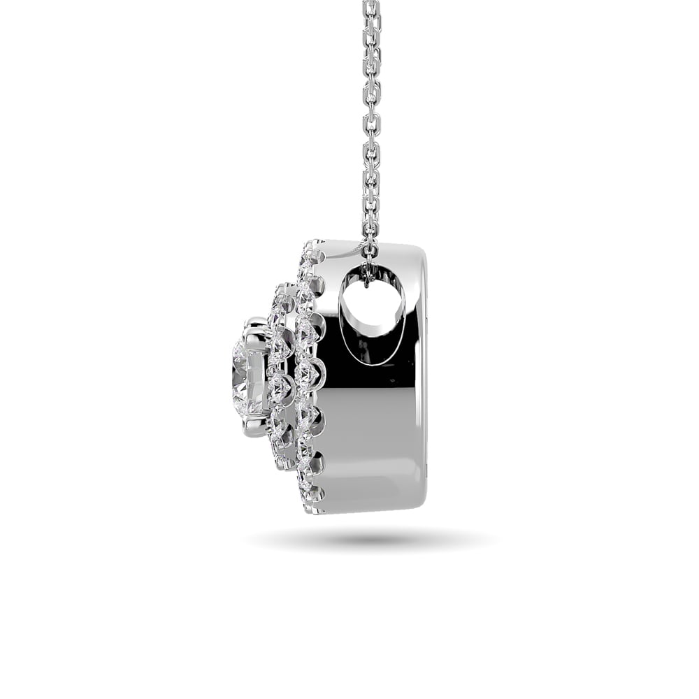 Diamond Round Cut Double Halo Pendant 3/8 Ct.tw in 14K White Gold